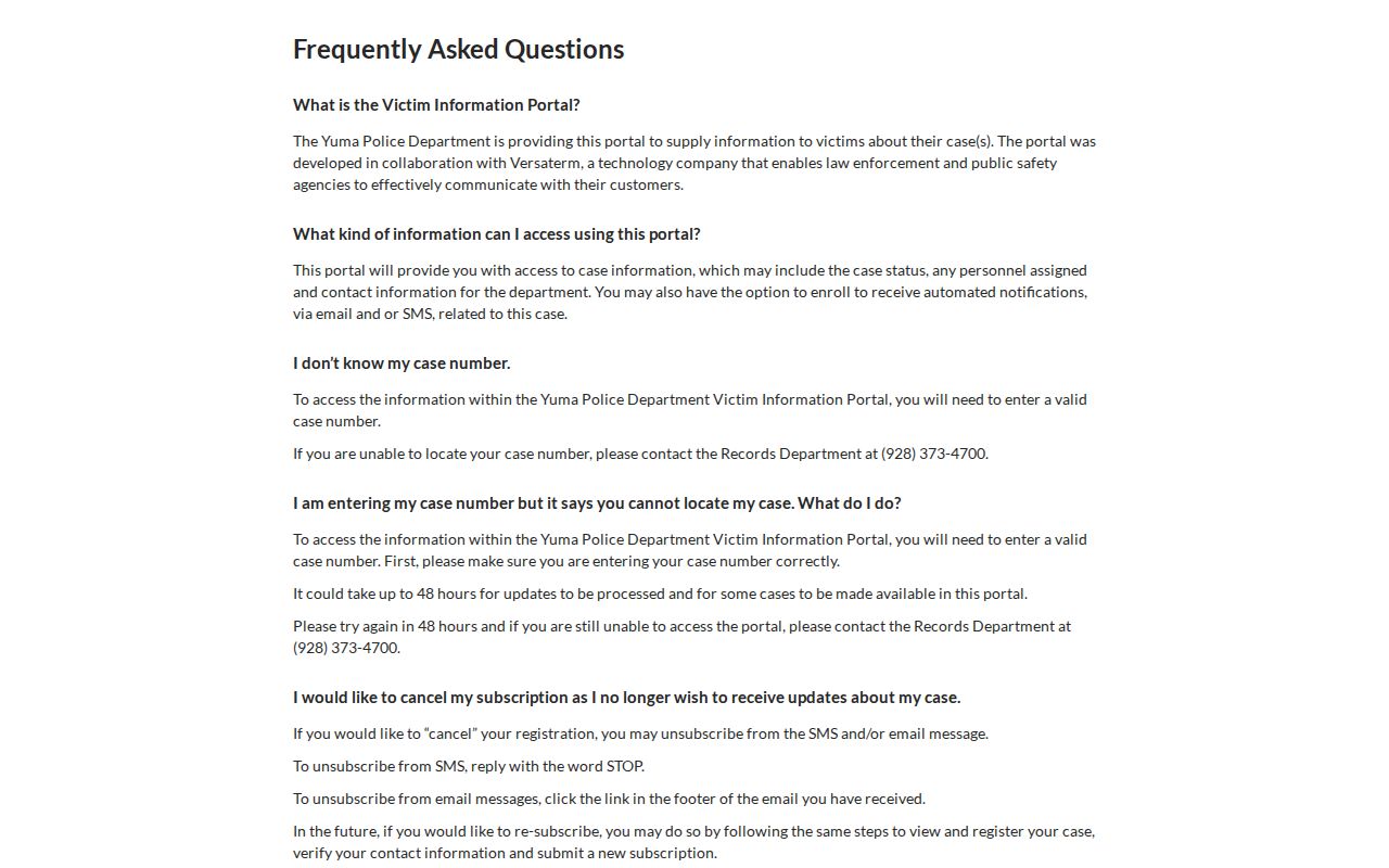 Yuma CommunityConnect frequently asked questions screen