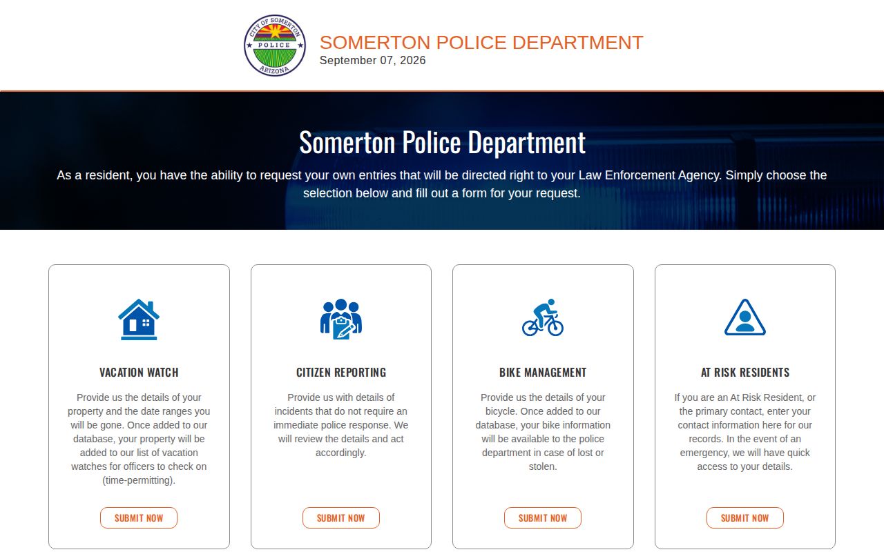 Somerton Police online services portal